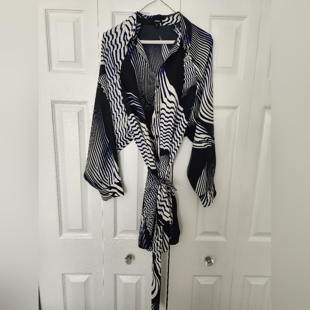 EXPRESS Printed Boyfriend Poplin Portofino Shirt Dress Size M
